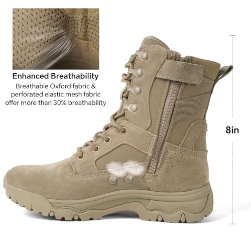 Image of Women's Tactical Boots, Motorcycle Combat Boots for Women | 8-inch work boots, side zipper; lightweight, breathable, water-resistant. For police, security, EMT, motorcycle