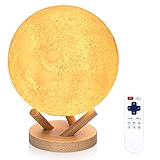 FIRPOW Moon Lamp, 18 Colors Wall Moon Light 5.9IN LED Moon Night Light with Wooden Stand, Remote&Touch Control, USB Charging,Time Seting, Better Gift for Kids,Lover,Birthday, Christmas,Wall Decor