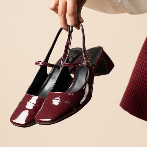 Image of Theater Women Twiggy Sling Back Comfortable And Stylish Block Heel Sandal For Office Casual Formal Wear, 9 UK, Red