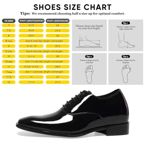 Image of CHAMARIPA Men's Oxfords Elevator Shoes Invisible Height Increasing Shoes | 2.76 /3.15 Inches Taller Lace-up Oxfords with Patent Leather Breathable Calfskin Integrated Elevator Insole Business Wedding