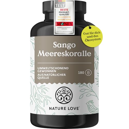 NATURE LOVE® Sango Meereskoralle - 180 Kapseln - Natürliche Quelle für Calcium (20%) und Magnesium (10%) im körpereigenen Verhältnis von 2:1 - laborgeprüft und in Deutschland produziert.