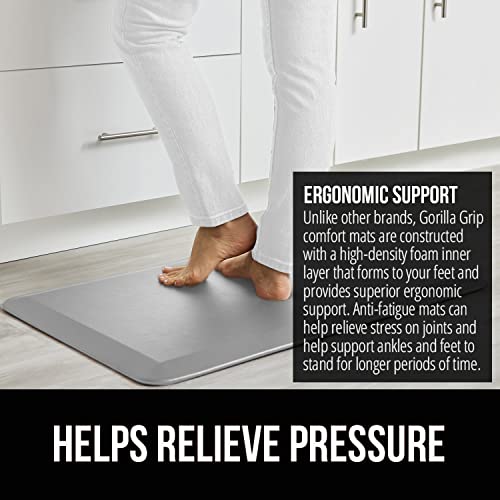 Image of GORILLA GRIP Cushioned Antifatigue Kitchen Mat for Floor, 48x20, Light Gray | 3 /4 Inch Thick Ergonomic Office Standing Desk Mats, Waterproof and Stain Resistant Pebbled Top, Supportive Padded Foam Rug