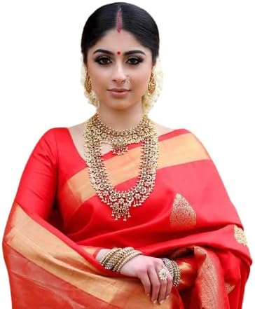 FlosiveAyn Women's Present Banarasi Soft Lichi Silk Saree Beautiful Jacquard Rich Pallu Design Work Zari Woven Kanjivaram Silk Style Saree With Soft Lichi Silk Blouse Piece