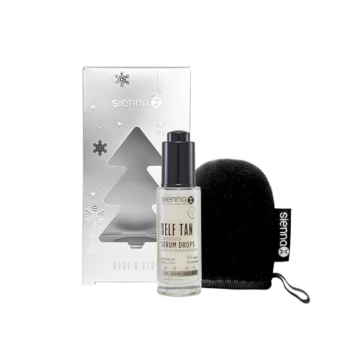 Sienna X Drop & Glow Gift Set | Containing 30ml Full-Sized Self-Tanning Concentrated Serum Drops and Mini Luxury Self Tan Mitt | Christmas Gifts