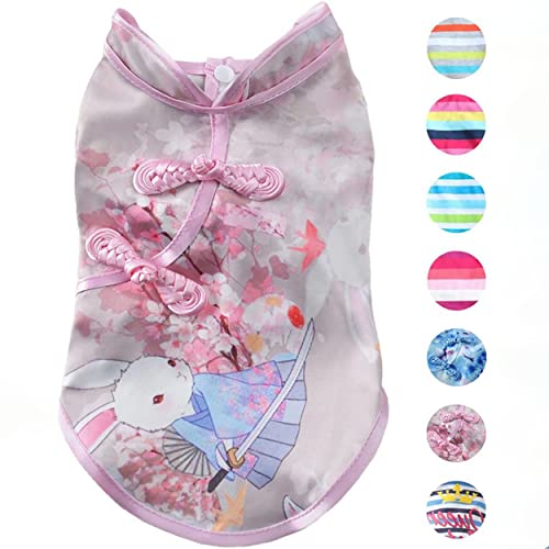 Alroman Dog Pink Cheongsam Shirts with Bunny Rabbit Pattern Puppy Easter Shirts Pet Vest Female Dog T-shirt Clothing Puppies Clothes for Small Dogs Doggie Tee Summer Apparel Beach Wear Dresses Costume