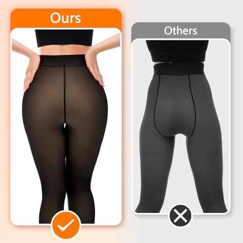 SINOPHANT Fleece Lined Tights for Women, Fake Translucent Warm Pantyhose Sheer Thick Tights for Winter4