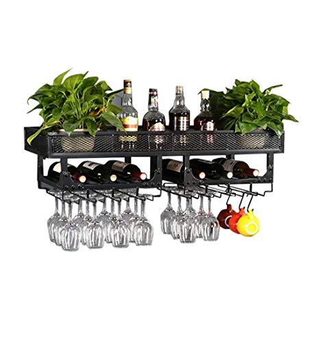 Portabottiglie Supporto da Parete in Metallo Doppio Strato Vintage | Appeso portavassoi in Vetro di Vino Grande | Portabottiglie | Portabottiglie da Vino Rustico Decorazione per pareti Corni