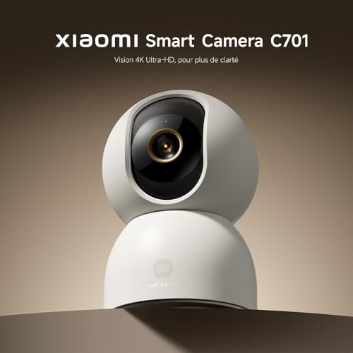 XIAOMI Smart Camera C701 4K Ultra HD, Vision à 360°, Audio bidirectionnel, Vision Nocturne Infrarouge, Wi-FI 6 Double Bande