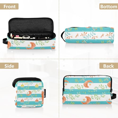 Bolsa de viaje para herramientas de cabello con tapete resistente al calor y cierre magnético, organizador portátil para plancha de pelo y accesorios, diseño de rayas azul hoja de barco vela miniatura 5