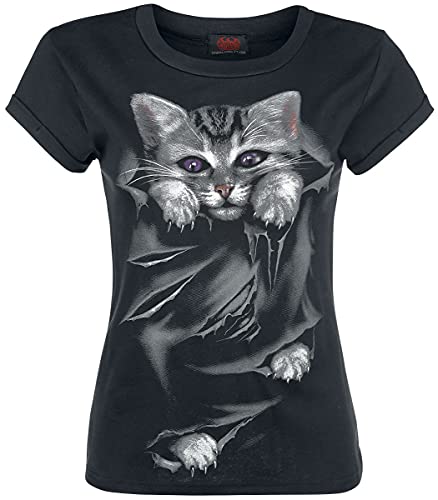 Spiral Direct Women's Bright Eyes - Boatneck Cap Sleeve Top Black T Shirt, Black (Black 001), XXL UK