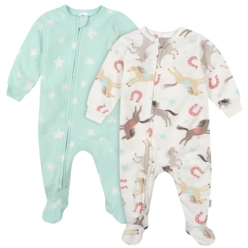 Image of Gerber Baby Girl & Toddler 2-Pack Loose Fit Fleece Footed Pajamas