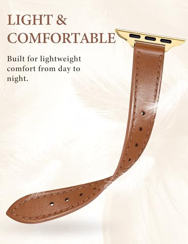 Image of JR.DM Slim Leather Bands Compatible with Apple Watch Band 38mm 40mm 41mm 42mm 44mm 45mm 46mm 49mm, Genuine Leather Band with Charms, Feminine Design for Iwatch Ultra SE Series 11 10 9 8 7 6 5 4 3 2 1