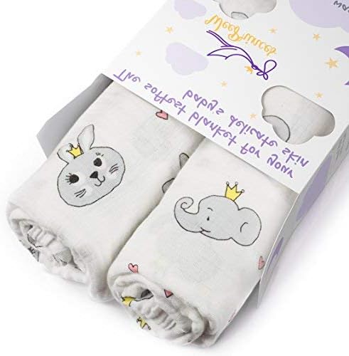 Baby Muslin Swaddle Blankets by WeePrinces - Set of 2 Large Lightweight Super Soft Swaddle Cotton Blankets 47"x47" - Royal Animals Design - Prewashed for Ultimate Comfort - Ideal Baby Shower Gift