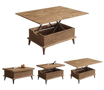 BERA DESIGN Extendable Dining Table 6-8 Seater, Lift Top Coffee Table, Extendable & Foldable Coffee Table Converts to Dining Table - 90x60x45cm with 3 Variable Height Level