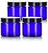 Cobalt Blue Glass Straight Sided Jar - 2 oz / 60 ml (4 pack) + Spatulas and Labels - Airtight, Smell Proof, BPA Free Lids