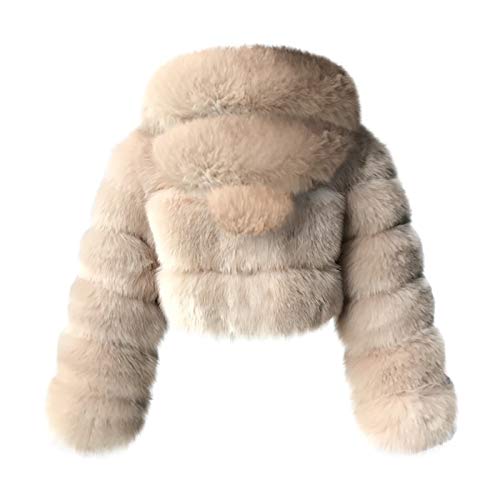 Womens Faux Fur Coat Jacket Open Front Crop Tops Solid Color Shaggy Hooded Cardigan Long Sleeve Fashion Warm Outwear Memela - Thumbnail 2