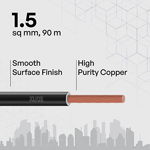 Image of Polycab OPTIMA+ 1.5sqmm 90M coil | Flame Retardant | Lead free | 99.97% high purity copper | Rodent protection | PVC insulated housewire [Black]