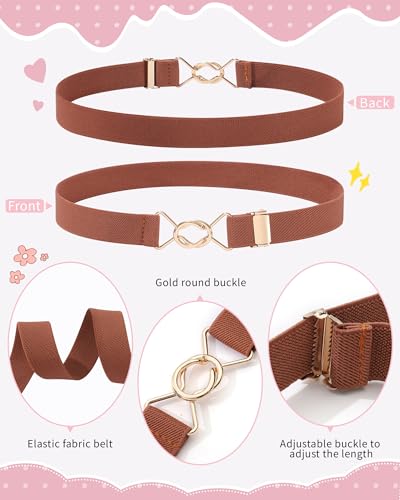 Kajeer Kids Elastic Belt for Girls,3 Pack Youth Belts Stretch Adjustable Gold Round buckle Toddler Belts for Uniform Casual3