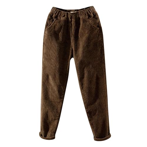 Pantalones de pana para mujer, cintura elástica, pierna recta, con bolsillos, talla grande, pantalones de yoga, marrón, 3XL