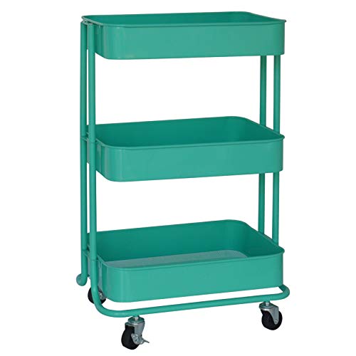 casa pura Office Marshal Carritos de Almacenamiento - Carrito Auxiliar con Ruedas | CARRELLO | Carrito Multiusos para Cocina, Baño, Oficina | 47x31x74cm | 3 Niveles | Turquesa