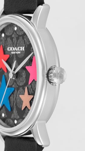 Image of Coach Grand Qtz Basic Multicolor Round Dial Women's Watch|Black Calfskin Material|Black Color Band - 14503847