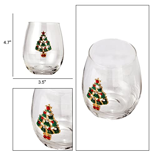 Set Of 2 Stemless Christmas Tree Wine Glasses - Christmas Cheer For Holiday Gift And Winter Season - 18 Oz Stemless Decorated Tree Ornament Wine Tumblers For Holiday Season And Winter By Gute - 4.7" H #TOP4
