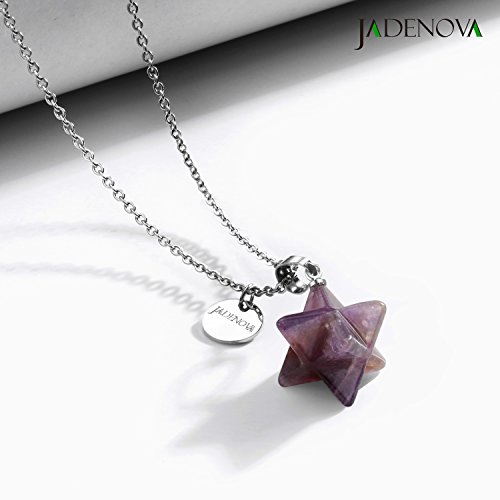 Jadenova Natural Amethyst Necklace Merkaba Crystal Pendent Necklace For Women Men Jewelry Energy Healing Gemstone Pendulum Pendant (18 Inches Stainless Steel Chain) #TOP5