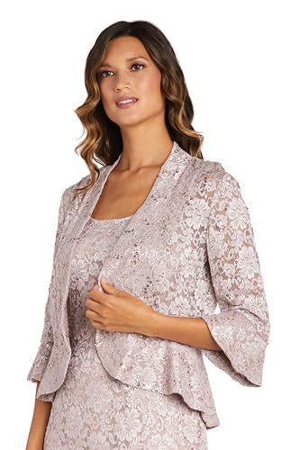 R&M Richards Womens 2-Piece Glitter Lace Jacket Dress W/Scalloped Trim for Formal & Cocktail Events.2