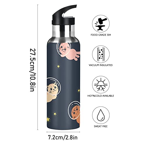 Orezi Cute Home Cats In Space Water Bottle Thermos With Straw Lid For Boys Girls,600 Ml,Leakproof Stainless-Steel Sports Bottle For Women Men Teenage #TOP2