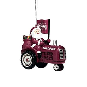 FOCO Mississippi State Bulldogs NCAA Santa Riding Tractor Ornament, team color, one size (RONCSNTARDT)