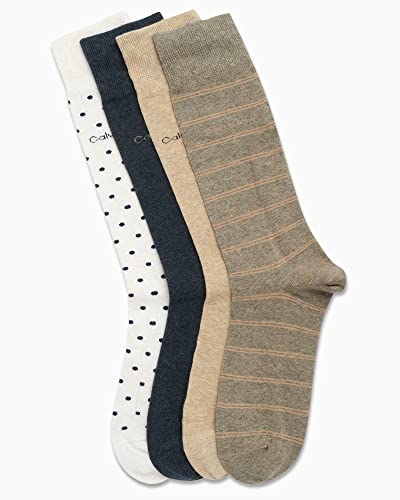 Calvin Klein Men's Dress Socks - 4 Pack Soft Cotton Blend, Striped Crew Socks - Casual Long Work Socks for Men (Sizes: 7-12)4