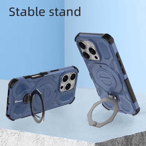 Image of KARWAN Tough Shockproof Armor Back Case Cover Compatible with iPhone 16 Pro Max with 360 Degree Rotation Magnetic Attraction Ring, Holder Heavy Duty Cover with MagEaze Wireless Charging (Blue)