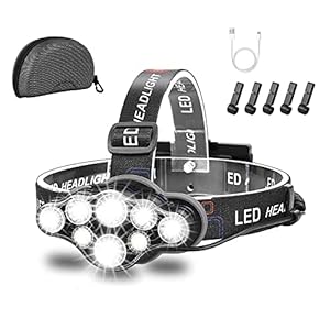 MLIAIMCE Lampe Frontale,Torche Frontale 18000 Lumens 8 LED 8 Modes d’éclairage,Lampe Frontale LED Ultra Puissante Rechargeable USB 90° Réglable Étanche et Léger Pour Pêche,Camping,Lecture,Randonnée