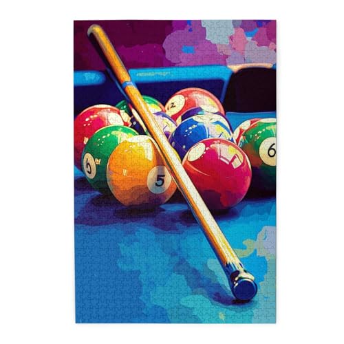 CDSASHCA 1000 Piece Adult Wooden Jigsaw Puzzle - Pool Balls and Lever on a Pool Table,Ideal for Exercising Your Brain and Hands,Unique Artwork for Adults,Enjoy The Solving Process