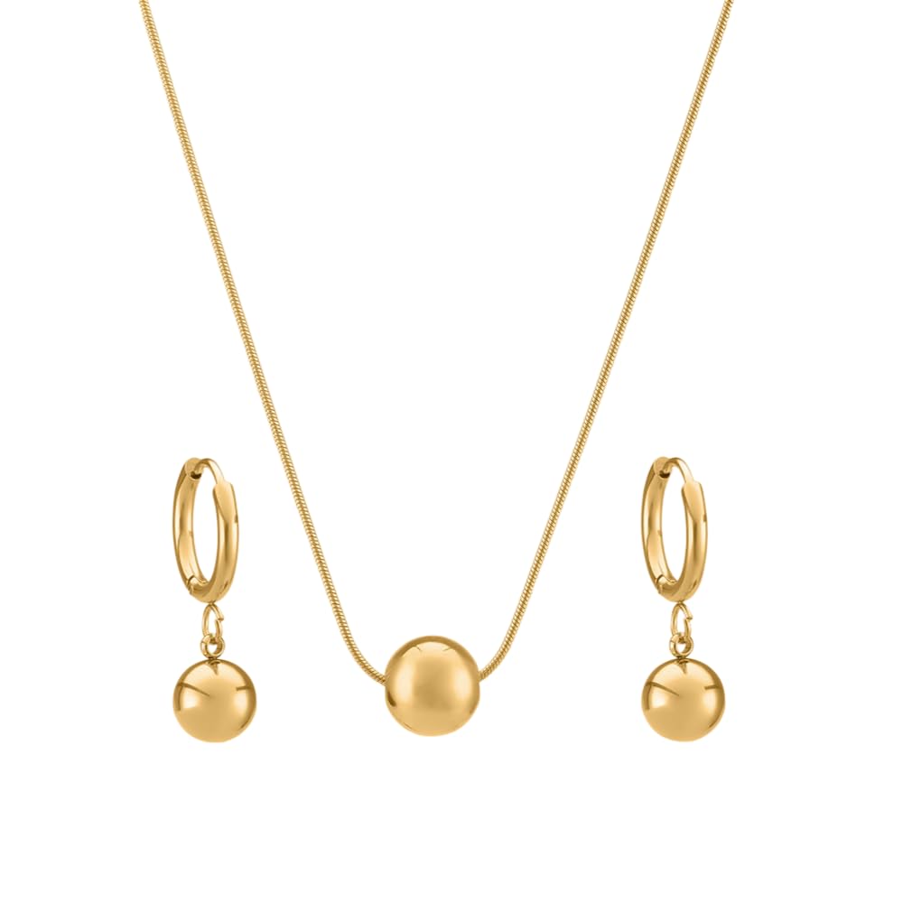 Golden Orb Necklace & Earring Jewellery Set For Women - Gift For Women & Girls, Gold Plated Drop Earring & Necklace