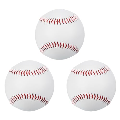 PATIKIL 9 Inch Baseball 3 Pack Hard Baseballs Bulk Standard Size Adult Leather Practice Training Baseball Unmarked Baseballs for Pitching