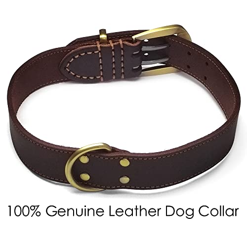 Qianruida Genuine Leather Dog Collar Adjustable Heavy Duty Dog Collar for Walking & Training Soft Comfortable Strong Pet Collars for Large Dogs Brown - Image 2