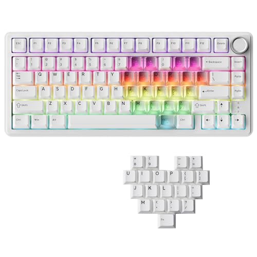 x XVX M75 75% Wireless Gaming Mechanical Keyboard, BT5.0/2.4GHz/USB-C,Hot Swappable Creamy Pre-lubed Switches,Gasket Structure,RGB Backlit White Keyboard w/Knob for PC/Laptop/Xbox/PS4/PS5,LUMINA HEART