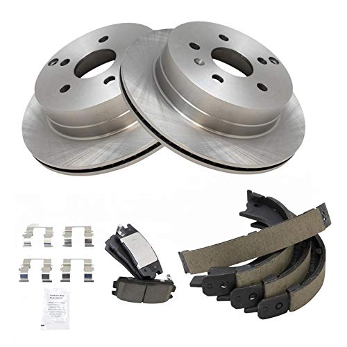 Image of TRQ Rear Brake Pad and Rotor Set Ceramic Vented Rotors Parking Shoe Compatible with 2010-2017 Chevrolet Equinox 2010-2017 GMC Terrain
