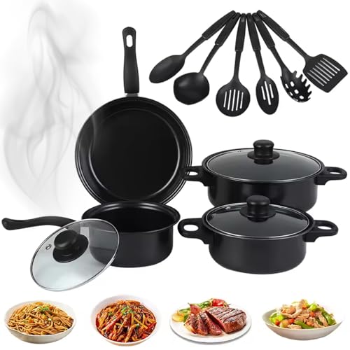 Non Stick Pots and Pans Set 13 Piece Cookware Set with Frying Pans Saucepan Lids Spoon Spatula and Accessories for Home Kitchen Cooking Non Stick Cookware for Daily Use