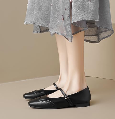 Women's Square Toe Flat Wingtip Mary Jane Shoes Comfortable Slip On Adjustable Strap Carved Brogue Soft Sole Ballet Flat Shoes for Dress Party Causal Work3