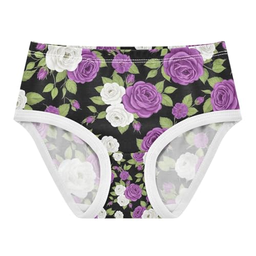 Purple White Roses Underwear Girls, Toddler Girl Briefs, Girls' Cotton Brief Underwear, 2–8 Years