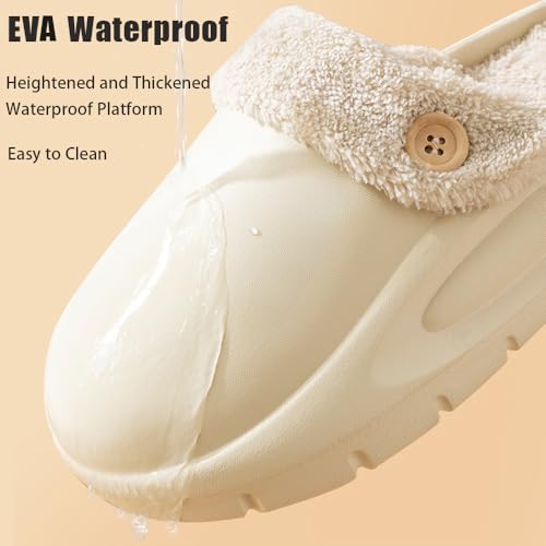 Women's Fur Lined Platform Clogs Removable Lining Waterproof Cotton Slippers Winter Fuzzy Shoes for Women Men Indoor Outdoor2