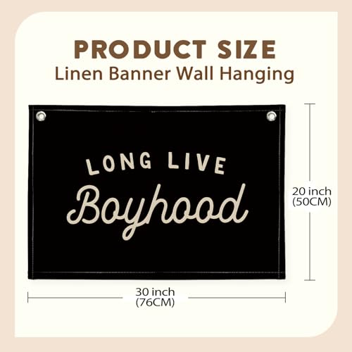 Image of Long Live Boyhood Banner Boy Room Decor, Black Banner Flag Nursery Playroom Wall Decor for Bedroom Living Room Dorm Toddler Decorations Teen Boy Room Decor for kid banner Wall Hanging Linen Flag 30x20