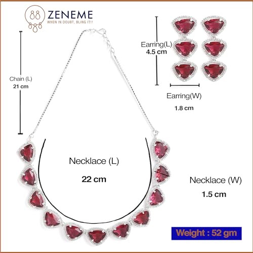 Image of ZENEME Rhodium Plated Silver Toned Triangular Shaped American Diamond Studded Jewellery Set For Women and Girl