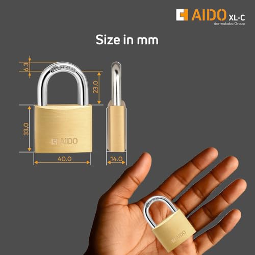 Image of AIDO by dormakaba Group 40mm Solid Brass Padlock | Lock for Main Doors, Home, Luggage, Cabinets, Lockers, Toolboxes | 4 Brass Keys | Double Bolt | Hardened Shackle | Water Resistant | 2 Yr Warranty
