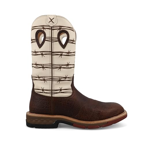 Twisted X Men's 12" Western Work Boot, Square Toe Alloy Toe with CellStretch, Brown Elephant Print & Bone, 9.5 D4