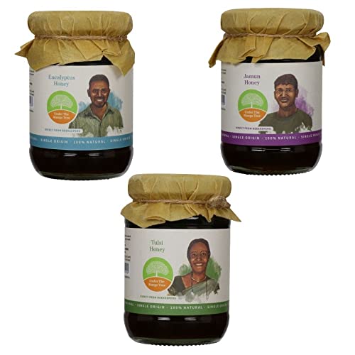 Image of UNDER THE MANGO TREE UTMT Healthy Honey combo | Tulsi, Jamun and Eucalyptus Honey Combo | Single Flora | Unprocessed Raw honey | 100% Natural | Single Origin