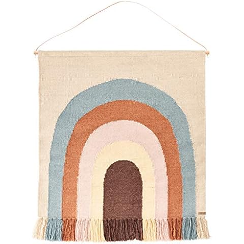 OyOy Mini Follow The Rainbow Rug - Kinderzimmer Babyzimmer Deko Wandteppich Regenbogen Motiv in Pastell Farben - 115 x 100 cm Baumwolle Cover