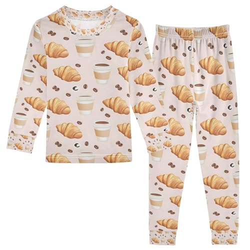 senya Croissants Coffee Beans Pajamas Set Long Sleeve Soft Cotton Sleepwear 2 Piece
